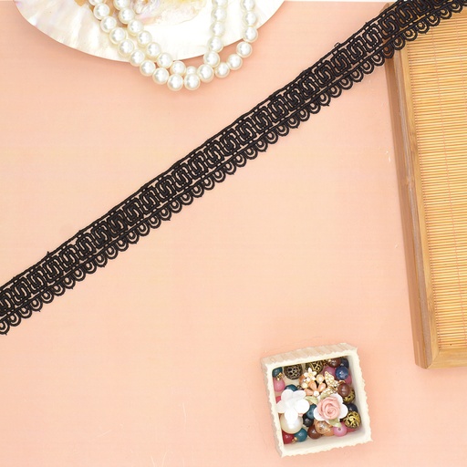 [D11180 BLACK] One Side Border Shuttle Lace