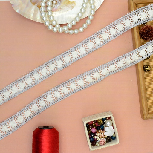 [CRL378 WHITE SILVER] Metallic Yarn Crochet Lace