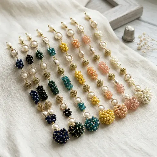 Handcrafted Metallic Filigree Bead & Pearl Tassel Button Patti