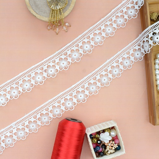 [D11223 WHITE] One Side Border Shuttle Lace