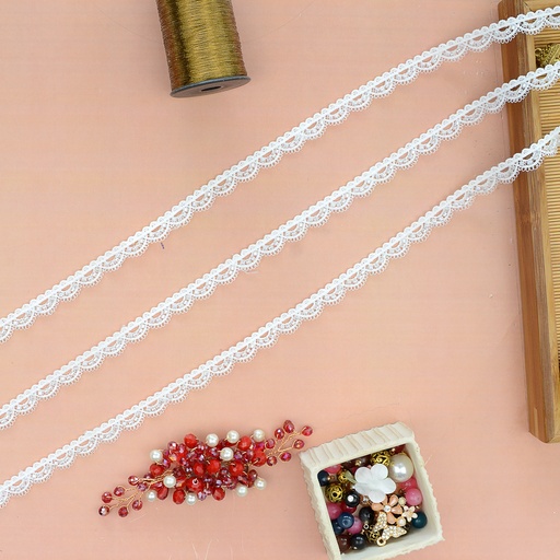 [31046C WHITE] Glass Beads Shuttle Lace