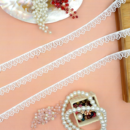 [A6721 WHITE] One Side Border Shuttle Lace