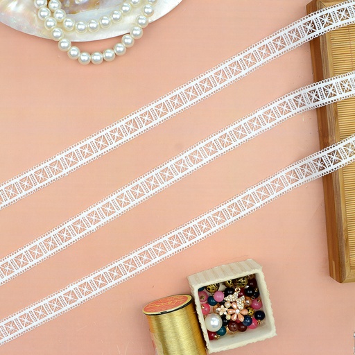 [A6729 WHITE] Double Side Border Shuttle Lace