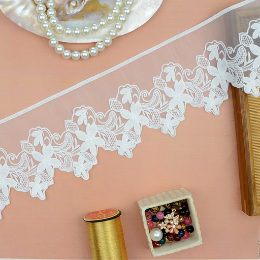 [A6470 WHITE] One Side Border Organza Lace