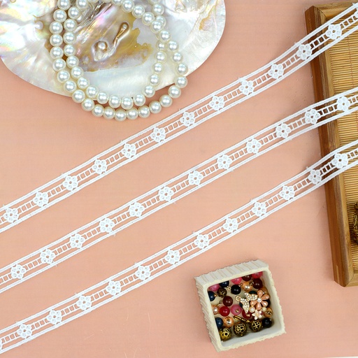 [12584-1 WHITE] Double Side Border Shuttle Lace
