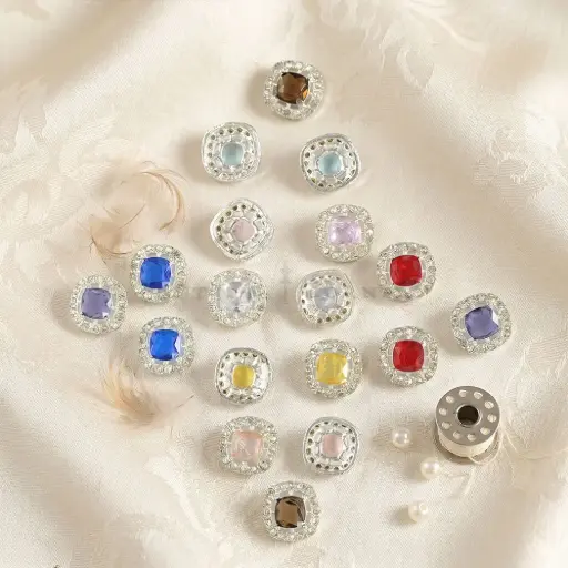 Silver Base Fancy Kundan Button