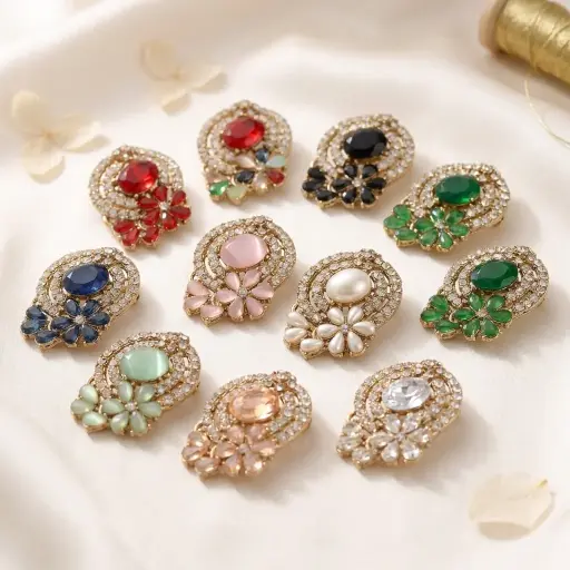 Gold Base Fancy Kundan Button