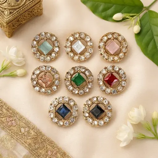 Gold Base Fancy Kundan Button