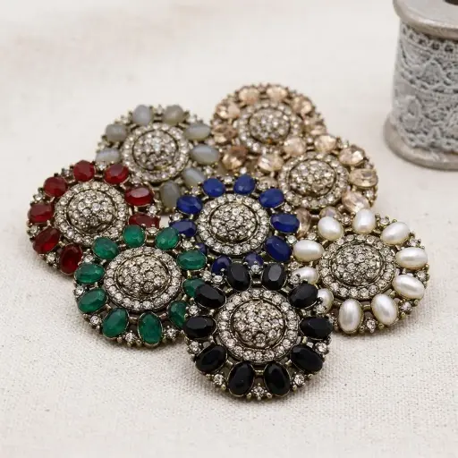 Gold Base Fancy Kundan Button