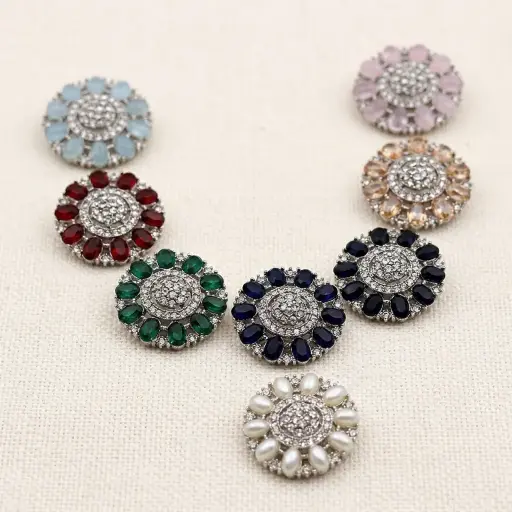 Silver Base Fancy Kundan Button