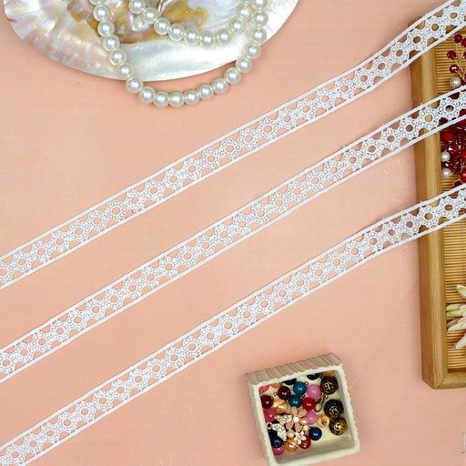 [D15324 WHITE] Double Side Border Shuttle Lace