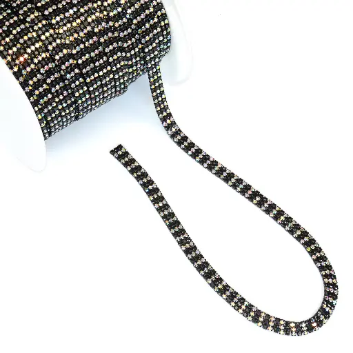 [SS6/MFC6 BLACK MULTI] Crystal Three Row Metal Fancy Chain