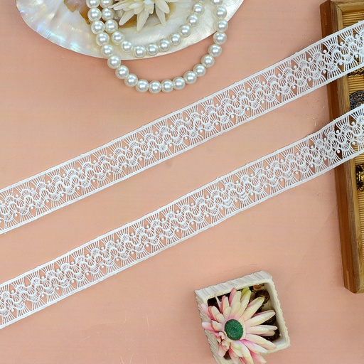 [D15319 WHITE] Double Side Border Shuttle Lace