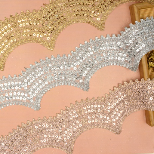Fancy Metallic Yarn Lace with Sequence Embellishment