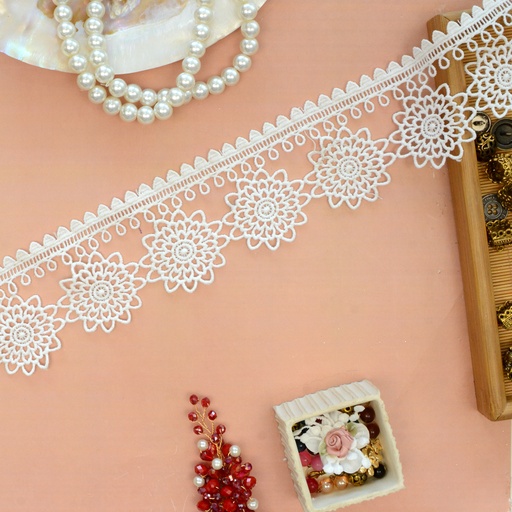 [D9974 WHITE] One Side Border Shuttle Lace