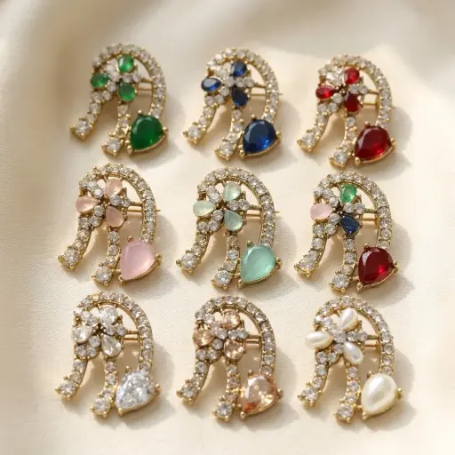 Gold Base Fancy Kundan Button