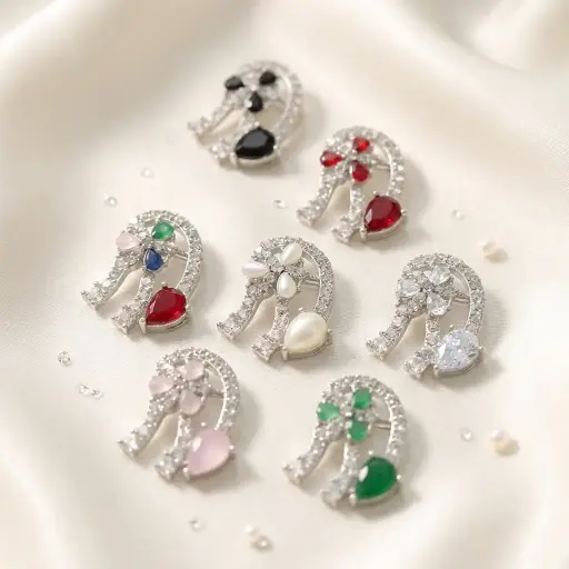 Silver Base Fancy Kundan Button