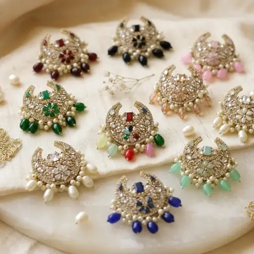 Gold Base Fancy Kundan Button