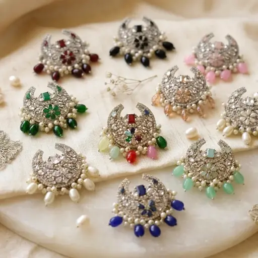 Silver Base Fancy Kundan Button