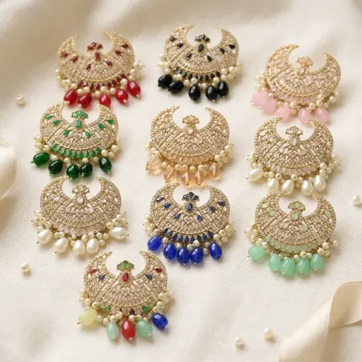 Gold Base Fancy Kundan Button