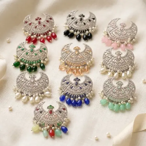 Silver Base Fancy Kundan Button