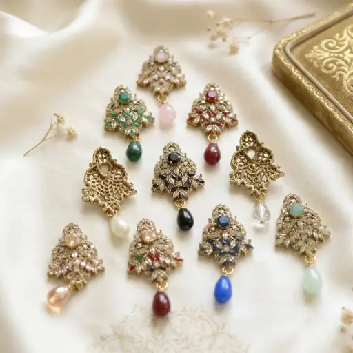 Gold Base Fancy Kundan Button