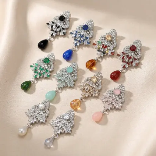 Silver Base Fancy Kundan Button