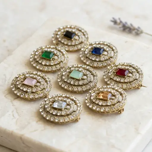 Gold Base Fancy Kundan Button