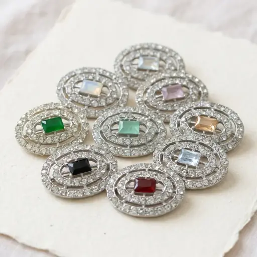 Silver Base Fancy Kundan Button