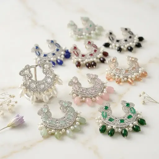 Silver Base Fancy Kundan Button