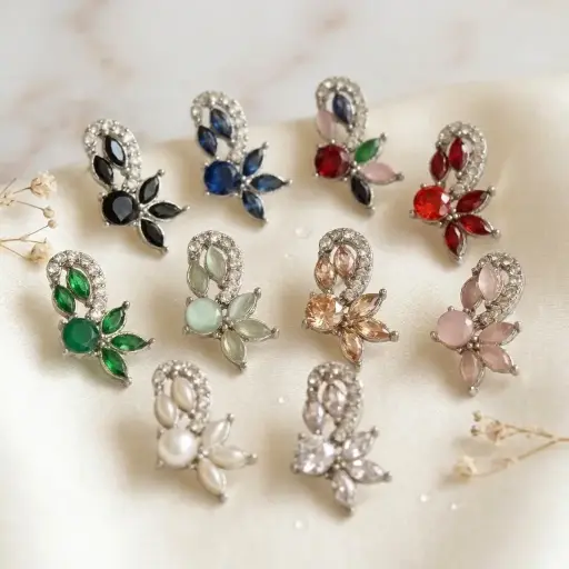 Silver Base Fancy Kundan Button