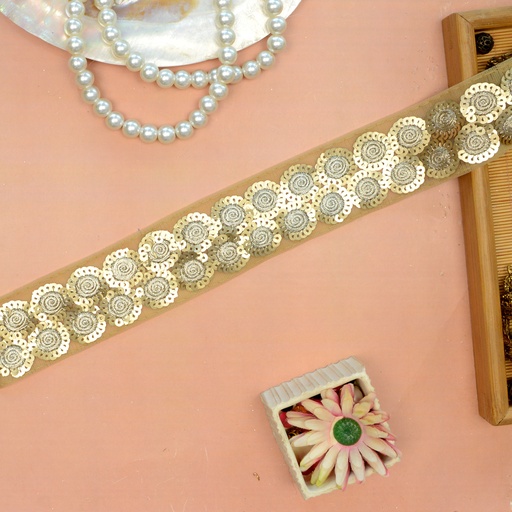 [FANL1207 GOLD] Fancy Metallic Yarn Sequence Lace