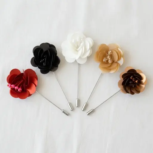 Flower Shape With Crystals Lapel Pin