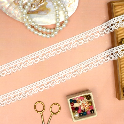 [85303-2 WHITE] One Side Border Shuttle Lace