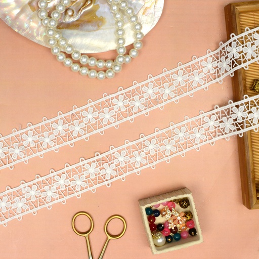 [83682-4 WHITE] Double Side Border Shuttle Lace