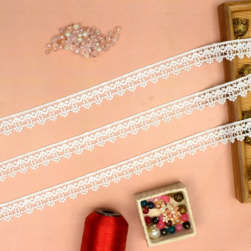 [82980-2 WHITE] One Side Border Shuttle Lace