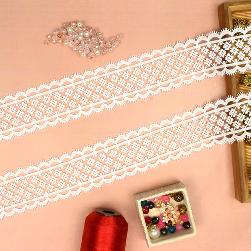 [82336-5 WHITE] Double Side Border Shuttle Lace