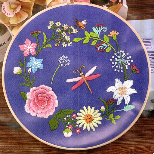[N1113 MULTI] Flowers Dragonfly Embroidery Kit
