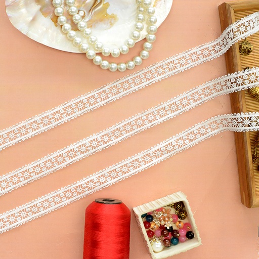 [83907-2 WHITE] Double Side Border Shuttle Lace