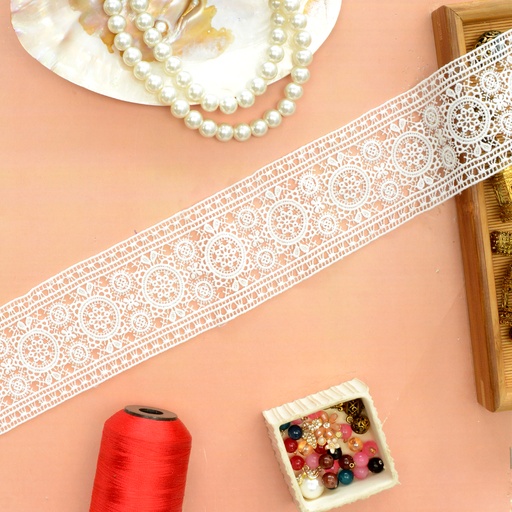 [67349-6U WHITE] Double Side Border Shuttle Lace