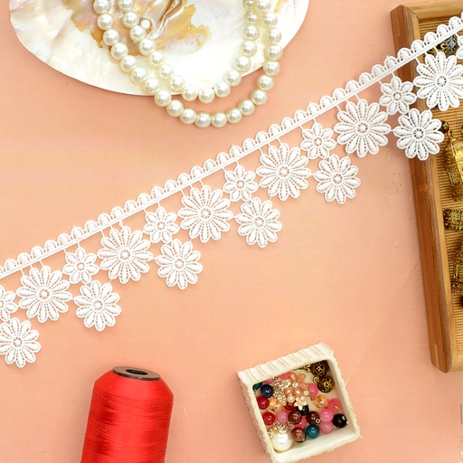 [83803-6 WHITE] One Side Border Shuttle Lace