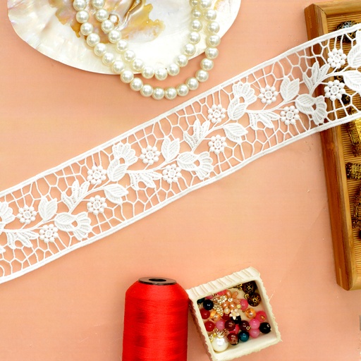 [88061-6X WHITE] Double Side Border Shuttle Lace