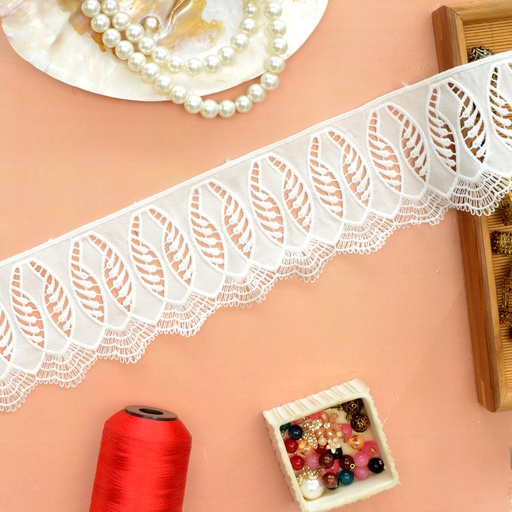 [K01163-7X WHITE] One Side Border Shuttle Lace