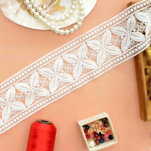 [800383-8 WHITE] Double Side Border Shuttle Lace