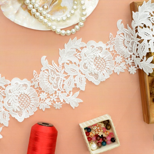[AL621/51812-11 WHT] Applique Shuttle Lace
