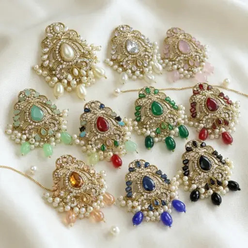 Gold Base Fancy Kundan Button
