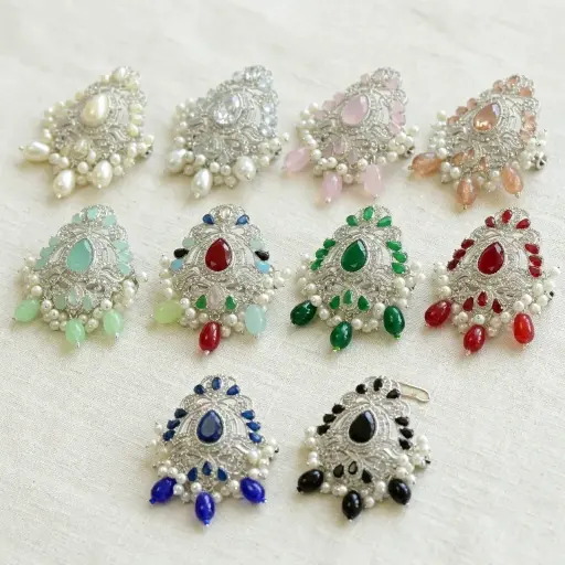 Silver Base Fancy Kundan Button