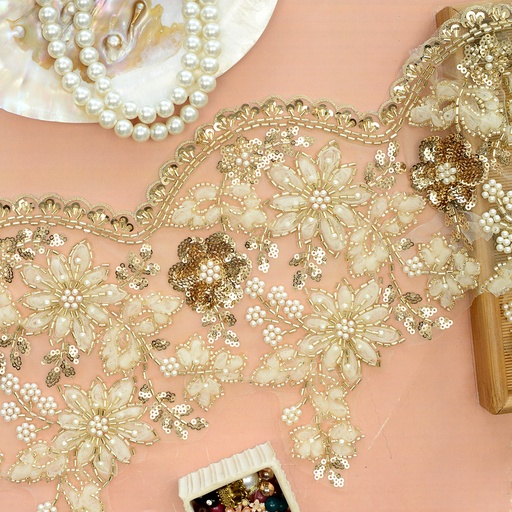 Fancy Glass Beads Sequence Lace