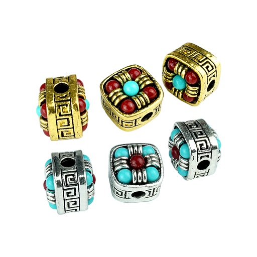 Square Shape 2 Hole Metal Beads