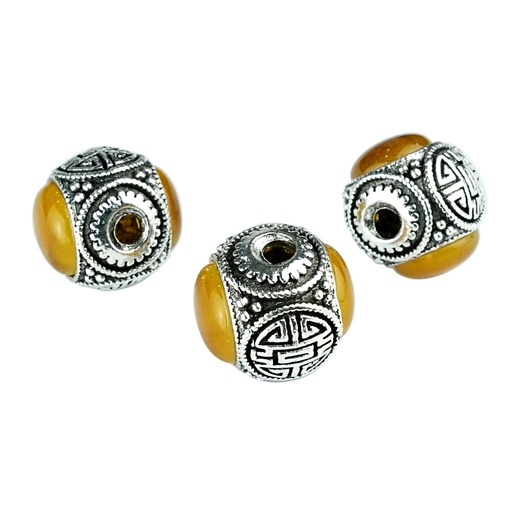 [DM-418 ANCIENT SLVER] Tibetan Silver Inlaid Gemstone Ball